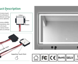 LED Mirror One Button Touch Sensor Switch with Stepless Dimming (DC 3.7V–24V)